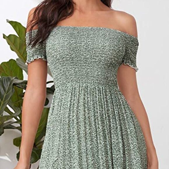 Floerns Women's Boho Floral Print Off Shoulder Split Long A Line Dress - Picture 4 of 6